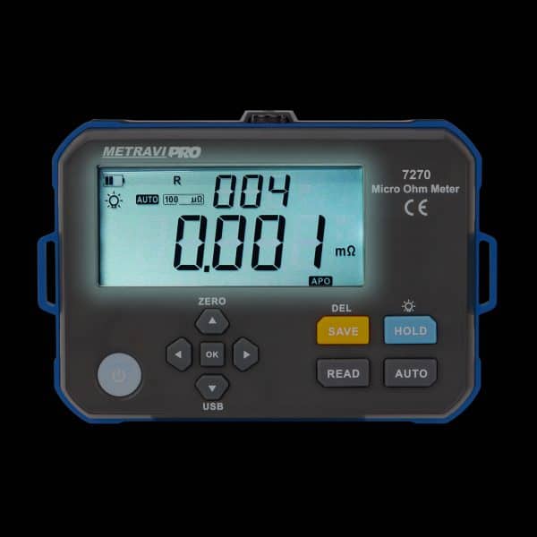 Metravi Pro 7270 Micro Ohms Meter has a large display with white backlight