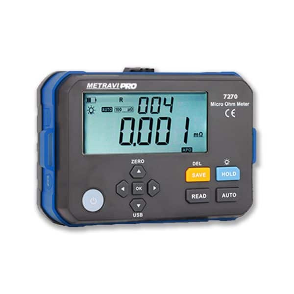 Metravi Pro 7270 Micro Ohms Meter with Data Logger Angled View