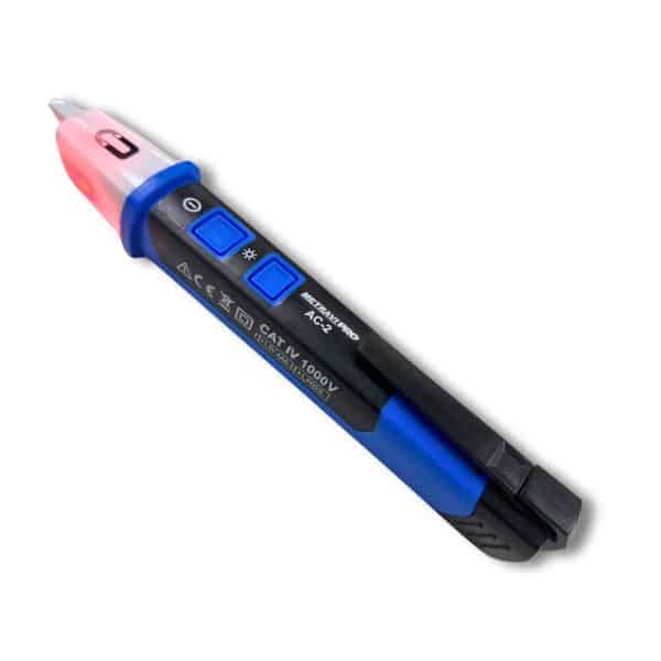 Metravi Pro AC-2 Non-contact Voltage Detector glows red and vibrates when it detected live voltage