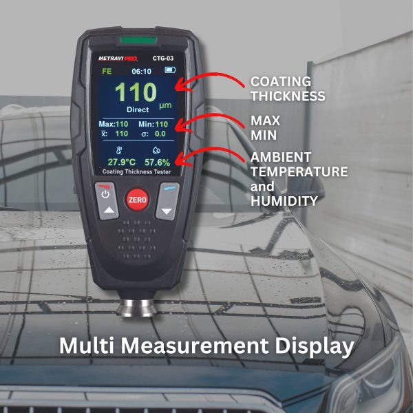 Metravi Pro CTG-03 Coating Thickness Gauge features a multi measurement display