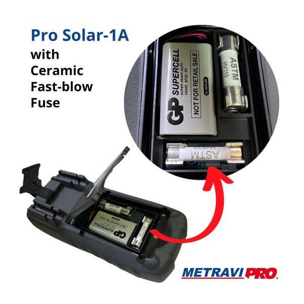 Metravi Pro Solar-1A Digital TRMS Multimeter for Solar features double ceramic fast blow fuses