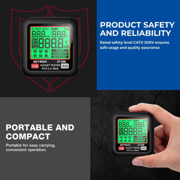 Metravi ST-09B Socket Polarity and Earth Leakage Tester ensures safety and reliability