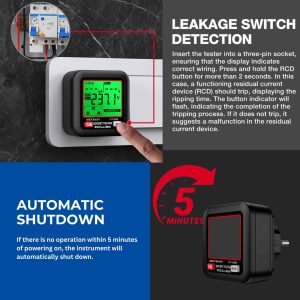 Metravi ST-09B Socket Polarity and Earth Leakage Tester features auto power off