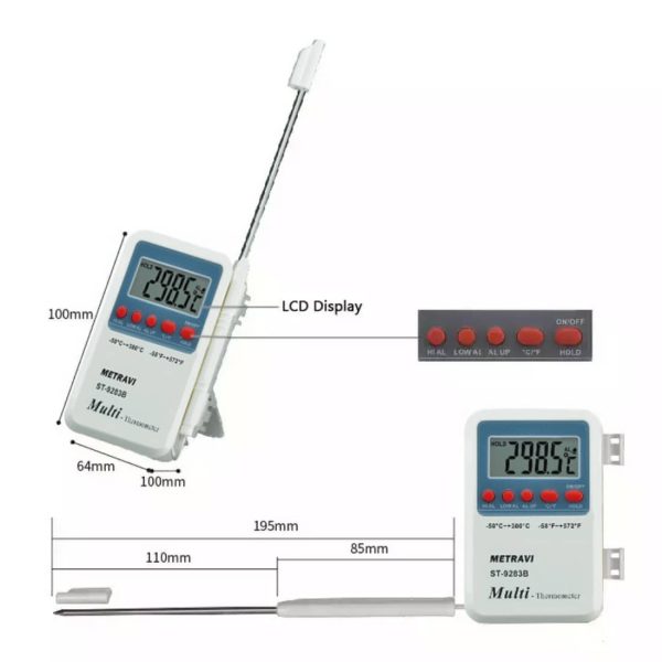 Metravi ST-9283B Digital Thermometer Product Dimensions