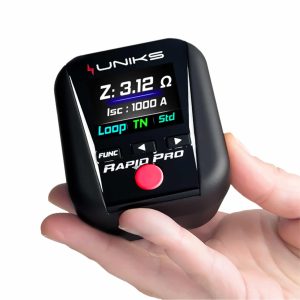 Metravi UNIKS Rapid PRO Multifunction Installation Tester is socket size and can fit in a pocket